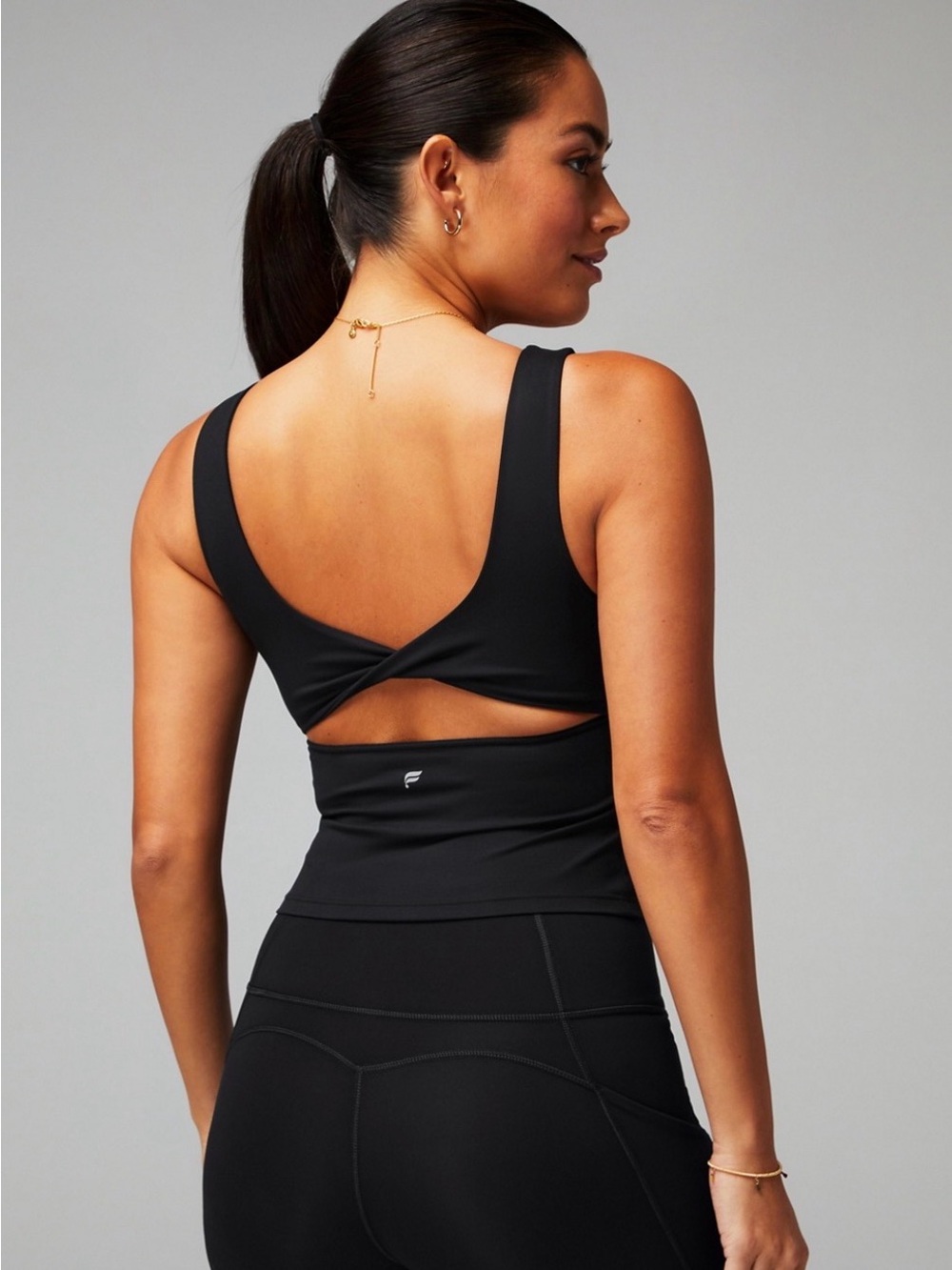 Fabletics Black Ribbed Square-Neck Tank